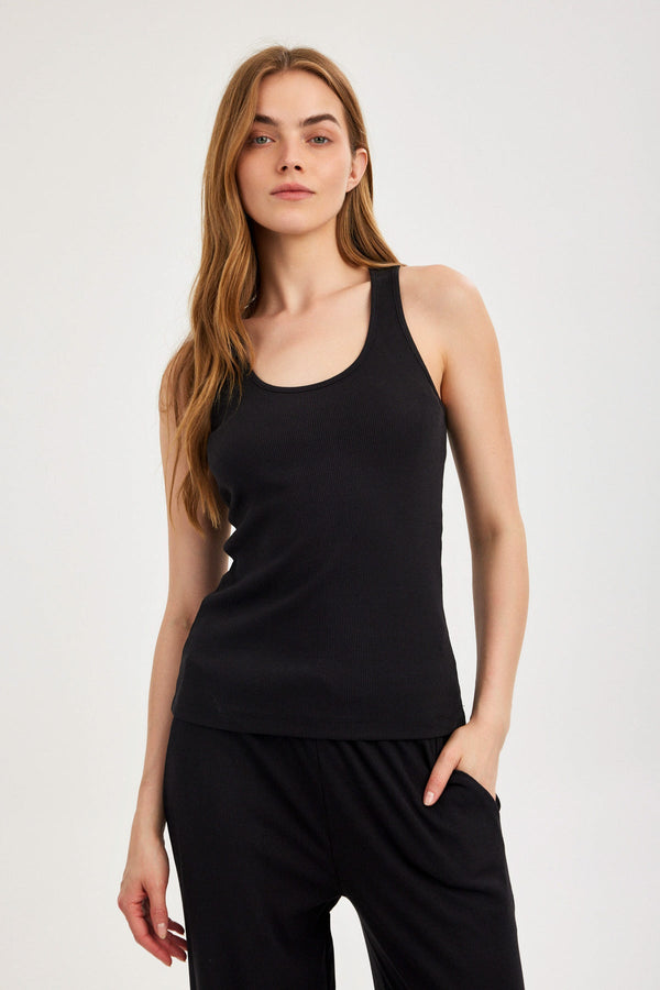 Black Ribbed Tank Top