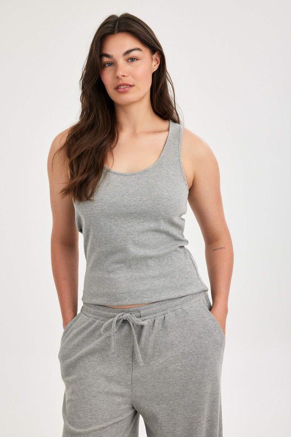 Grey Ribbed Tank Top
