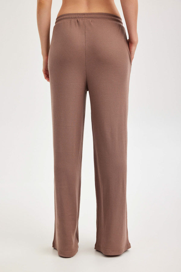Light Brown Ribbed Wide-Leg Trousers
