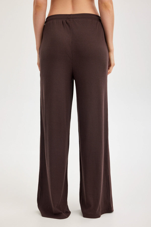Americano Brown Ribbed Wide-Leg Trousers