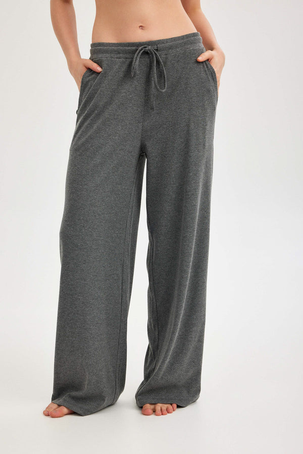 Dark Grey Ribbed Wide-Leg Trousers