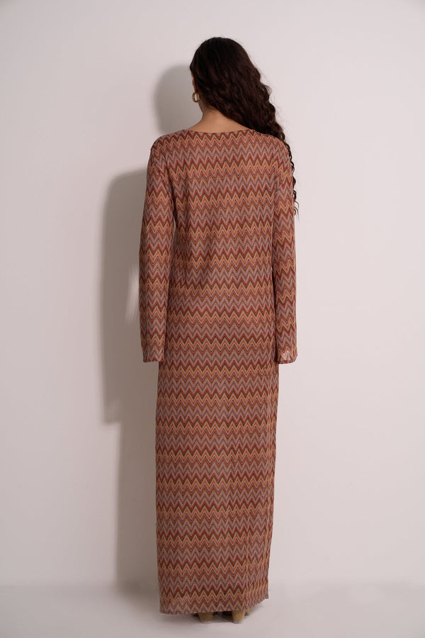 BROWN ZIGZAG BEACH DRESS