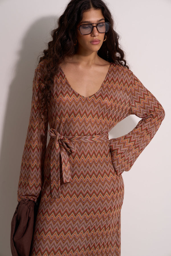 BROWN ZIGZAG BEACH DRESS