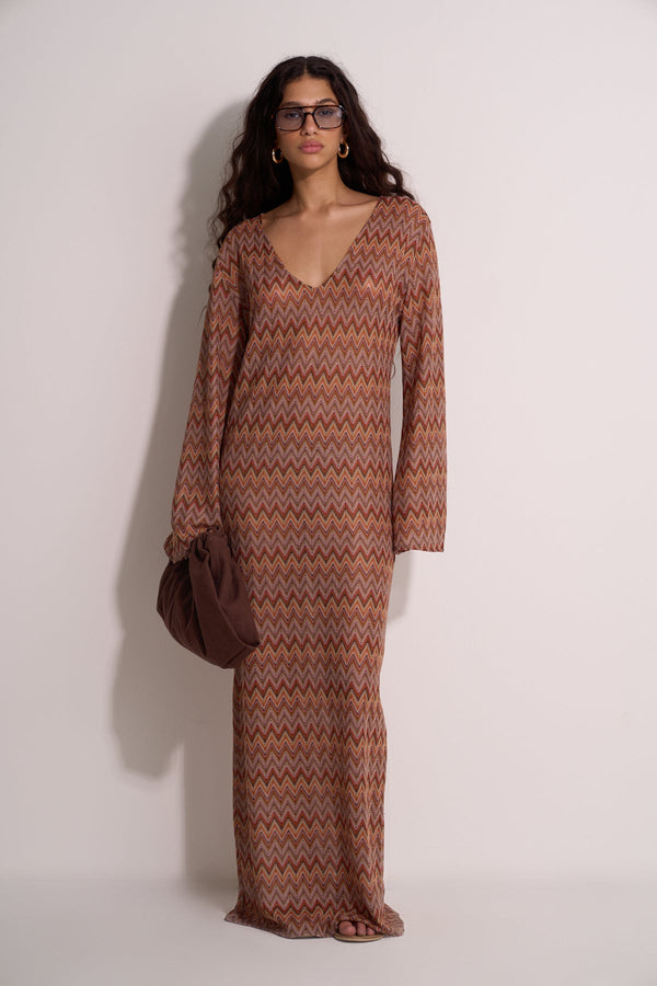 BROWN ZIGZAG BEACH DRESS