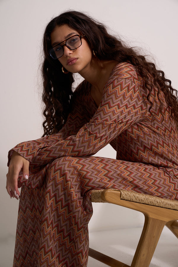 BROWN ZIGZAG BEACH DRESS