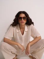 CROCHET SHORT SLEEVE SHIRT - BEIGE