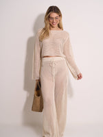 CROCHET KNIT PANTS - BEIGE