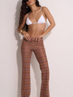 BROWN ZIGZAG FLARE PANTS