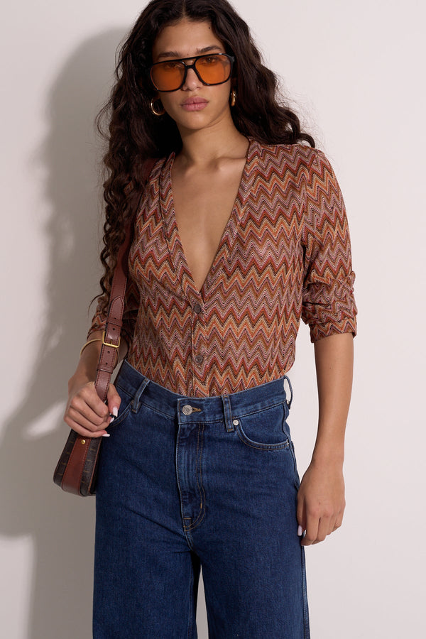 BROWN ZIGZAG CARDIGAN