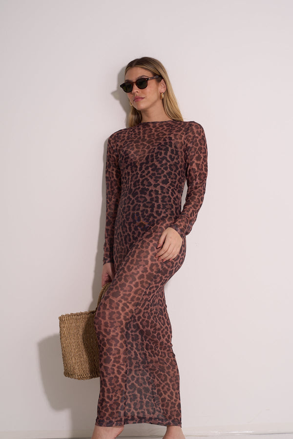 LONG SLEEVE DRESS - LEOPARD