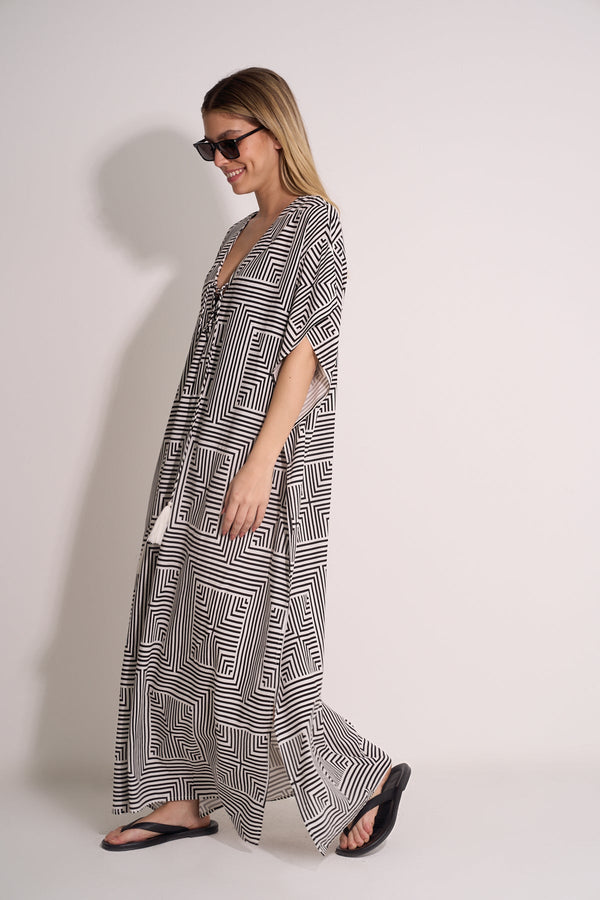 BEACH KAFTAN - BLACK PRINT