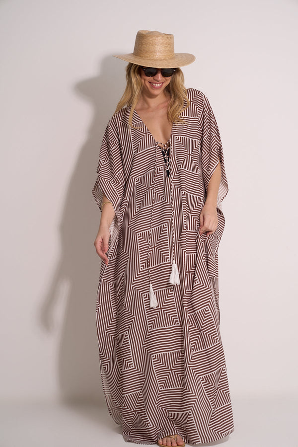 BEACH KAFTAN - BROWN PRINT