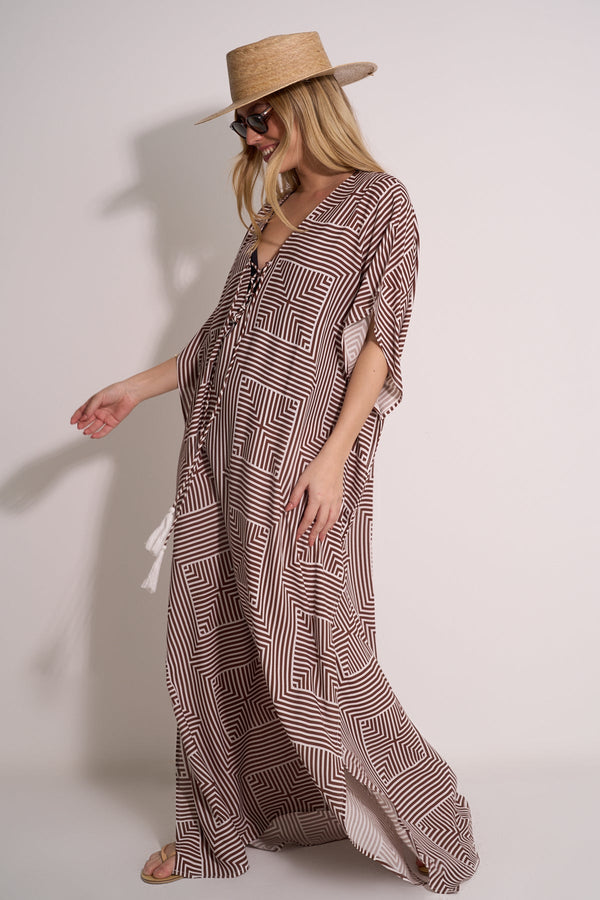 BEACH KAFTAN - BROWN PRINT