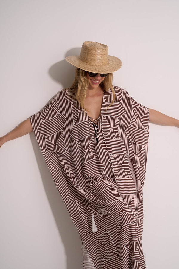 BEACH KAFTAN - BROWN PRINT