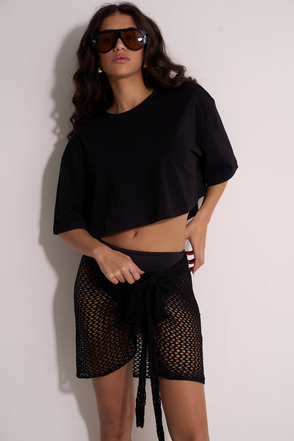 SHORT CROCHET PAREO- BLACK