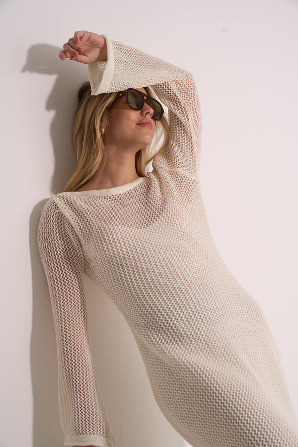 MAXI KNIT BEACH DRESS - IVORY