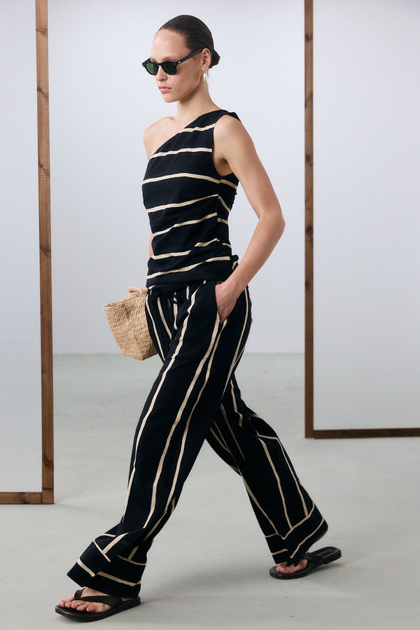 Ibiza One Shoulder Top - Black Stripe