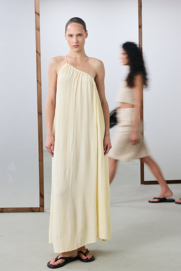 Marrakech One Shoulder Tie Maxi Dress - Butter