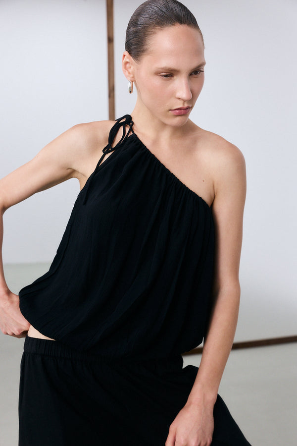 Marrakech One Shoulder Top - Black
