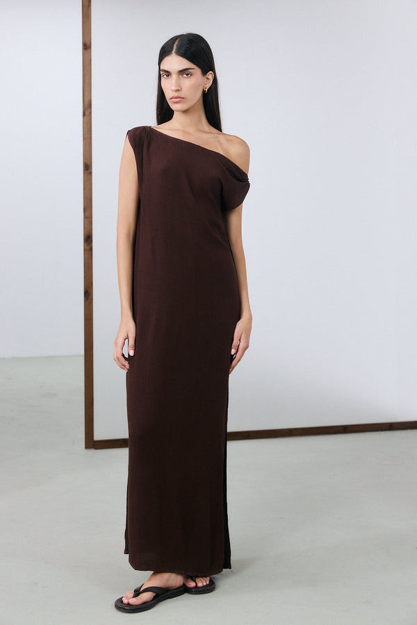 Marrakech Off The Shoulder Maxi Dress - Brown