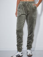 Velour Track Pants in Olive Green