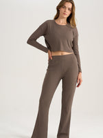 Flared Rib Pants in Brown