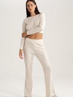 Flared Rib Pants in Stone