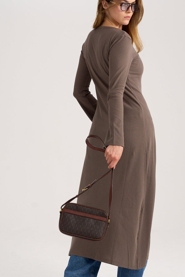 Longline Rib Cardigan in Brown