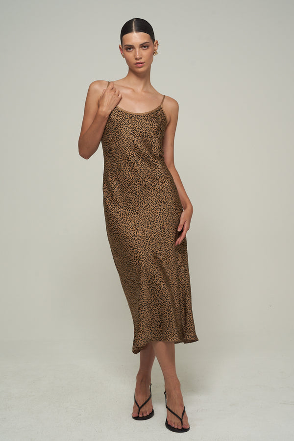 ANIMAL PRINT SATIN MAXI SLIP DRESS