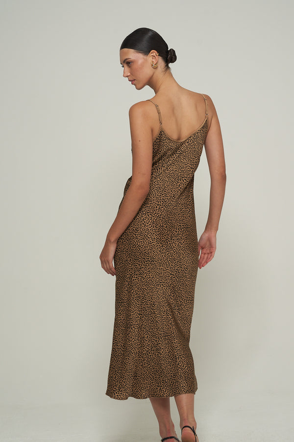 ANIMAL PRINT SATIN MAXI SLIP DRESS
