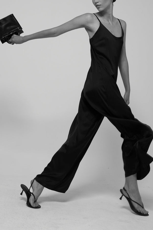 BLACK SATIN PLAYSUIT