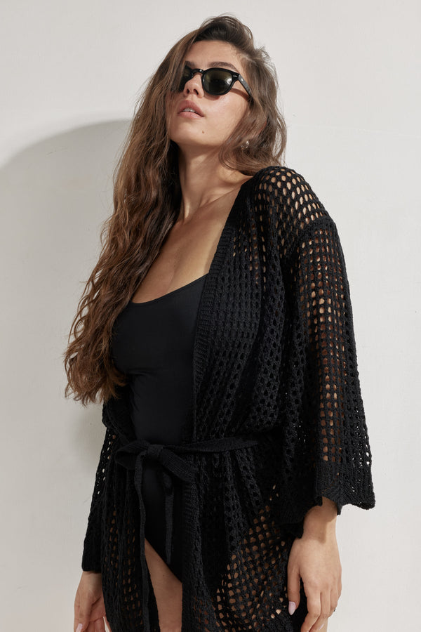 Maribelle Lace Robe Cover-Up-Black