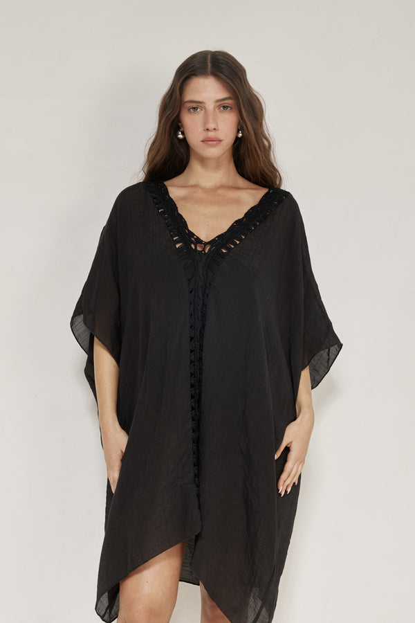 Corfu Short Kaftan Cover-Up-Black