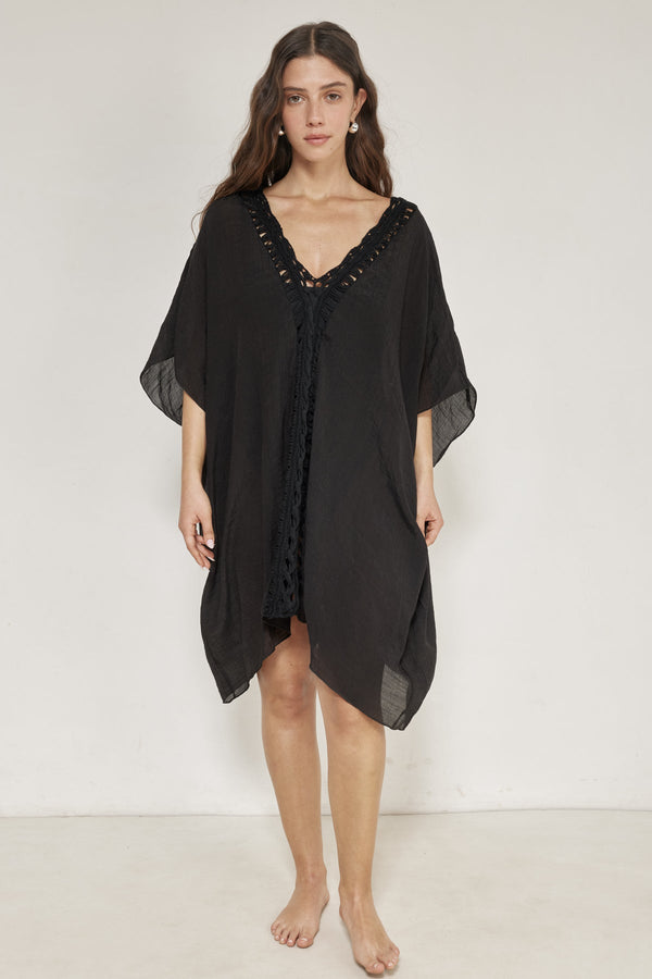 Corfu Short Kaftan Cover-Up-Black