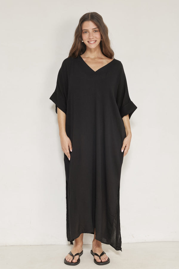 Perfect V-Neck Tunic Cover-Up-Black