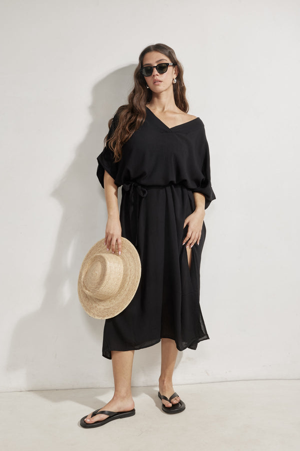 Perfect V-Neck Tunic Cover-Up-Black