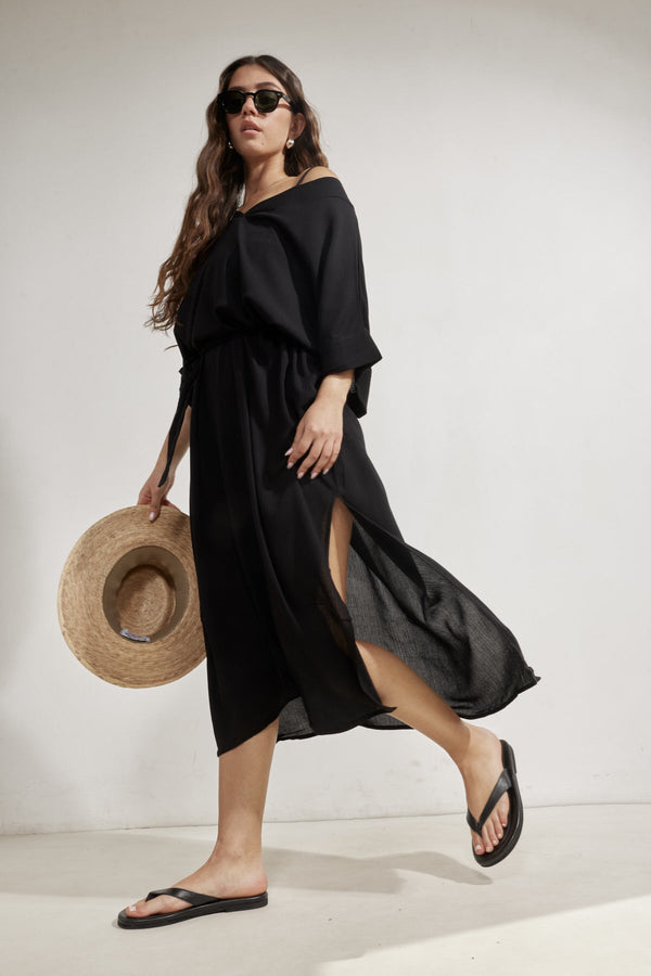 Perfect V-Neck Tunic Cover-Up-Black