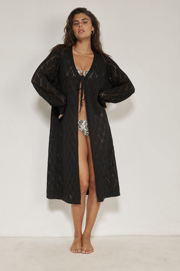 Black Crochet Kimono Cover-Up