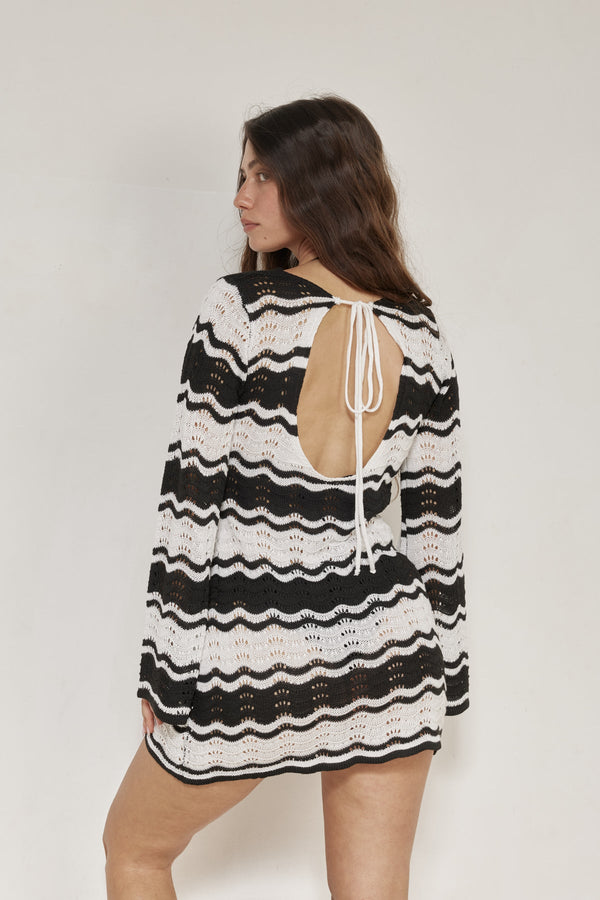 Black & White Crochet Mini Beach Dress