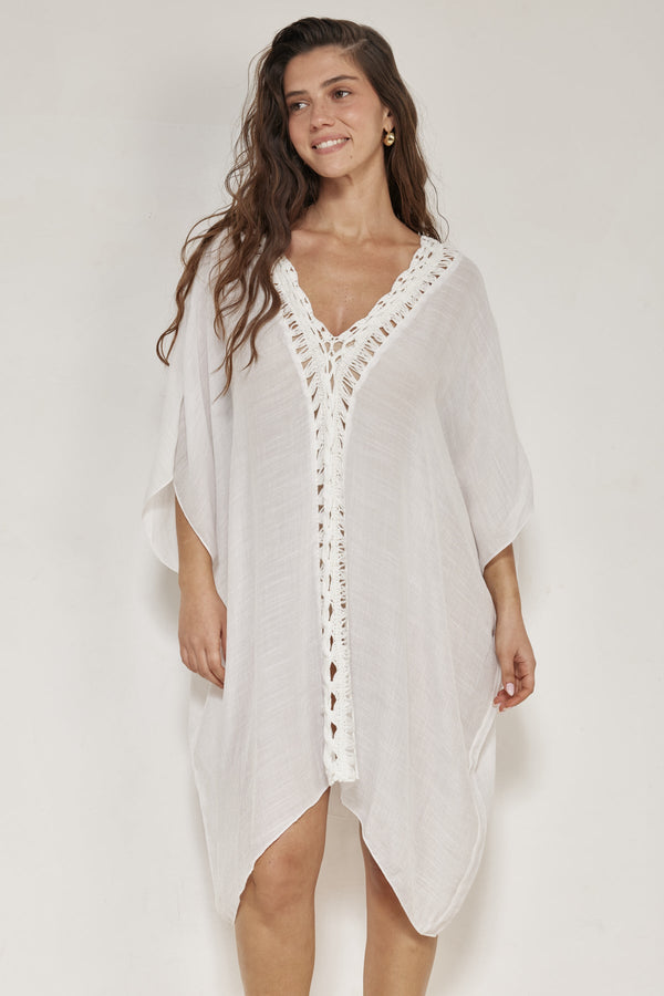 Corfu Short Kaftan Cover-Up-White