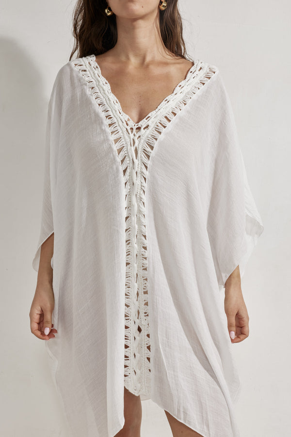 Corfu Short Kaftan Cover-Up-White
