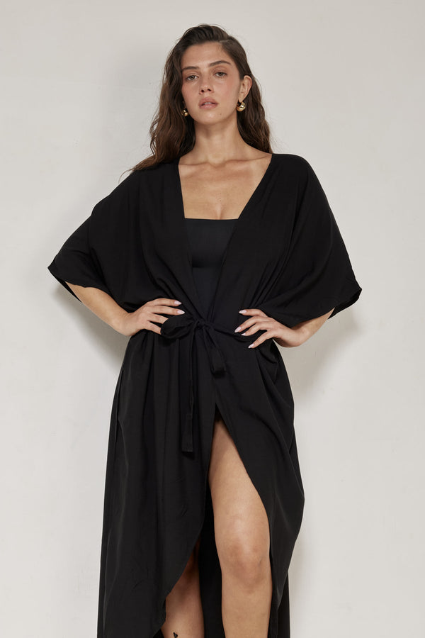 Black Kimono Beach Cover-Up