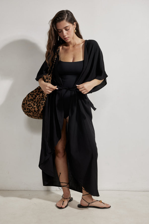 Black Kimono Beach Cover-Up