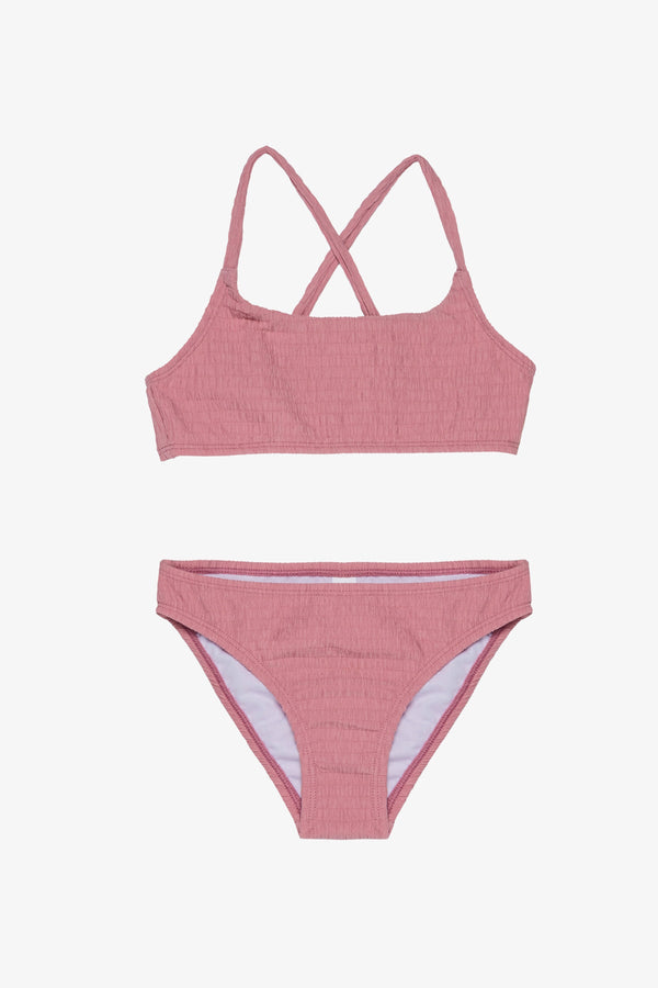 Neapolitan Textured Criss Cross Strap Swim Set-Pink