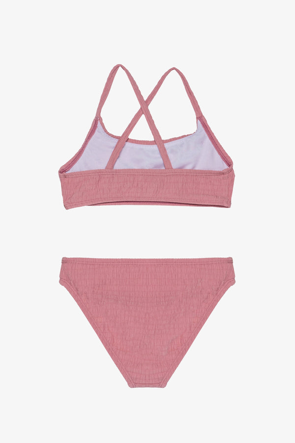 Neapolitan Textured Criss Cross Strap Swim Set-Pink