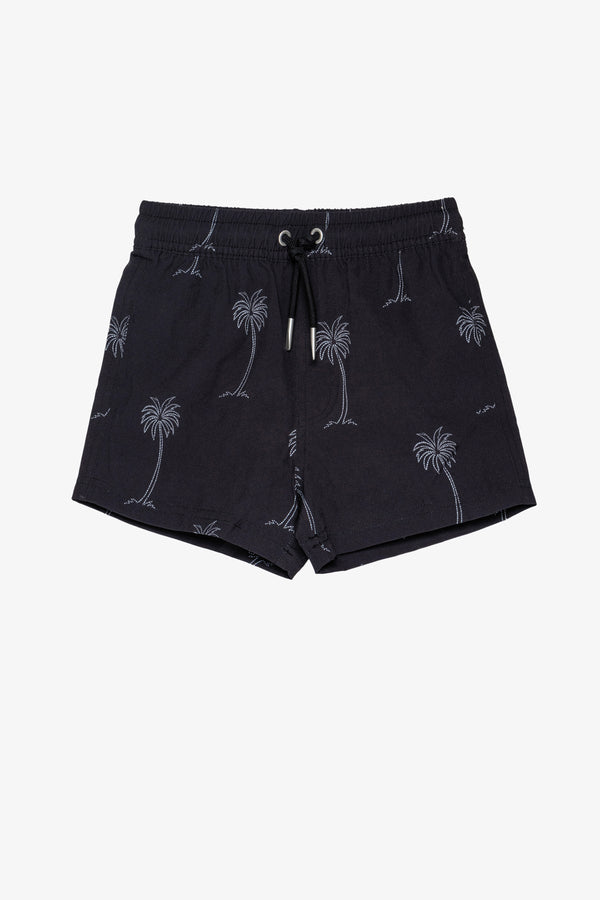 Beach Scout Drawstring Swim Shorts-Black Plam Tree