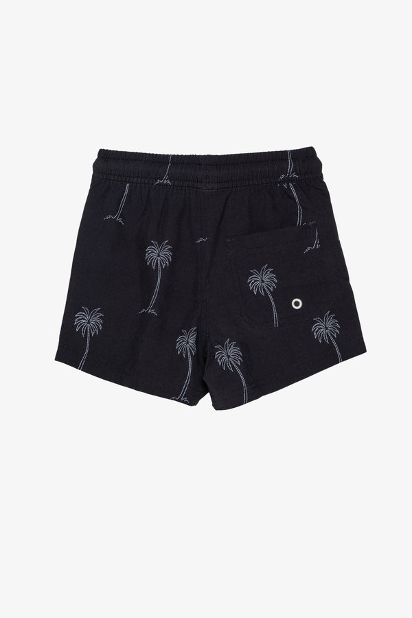 Beach Scout Drawstring Swim Shorts-Black Plam Tree
