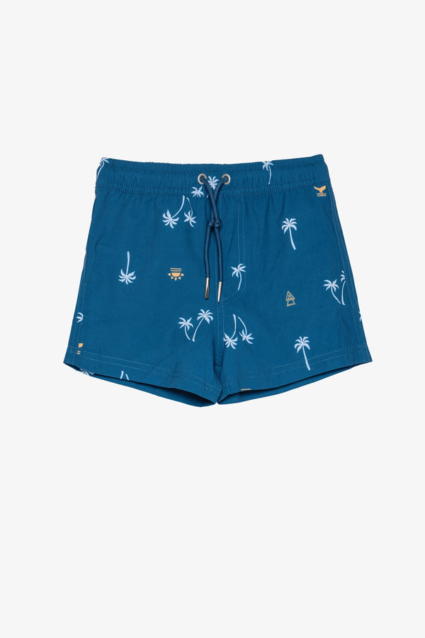 Beach Scout Drawstring Swim Shorts-Blue Palm Tree