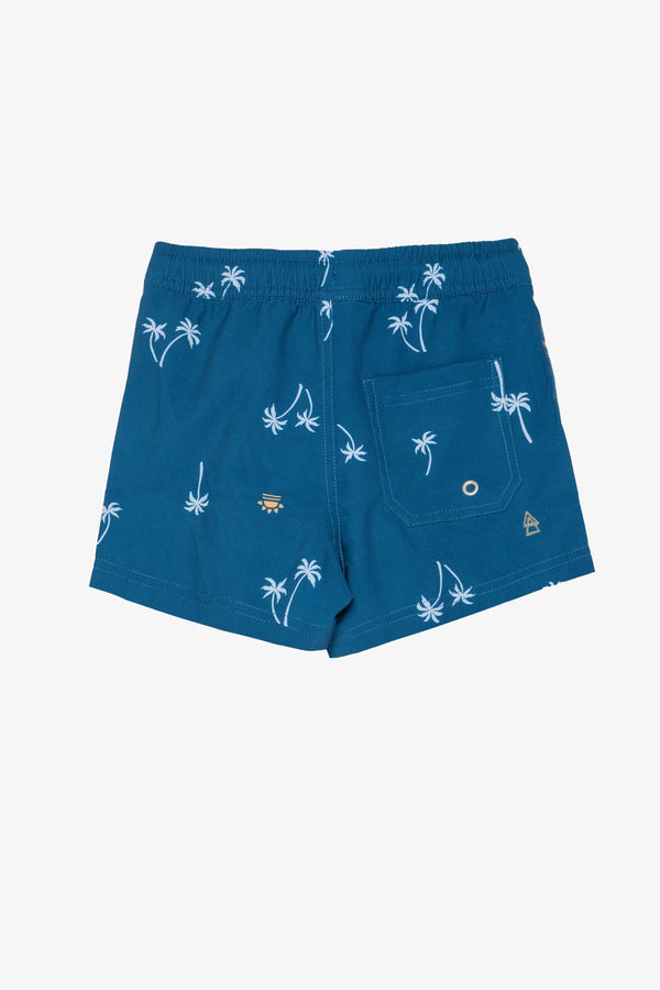 Beach Scout Drawstring Swim Shorts-Blue Palm Tree