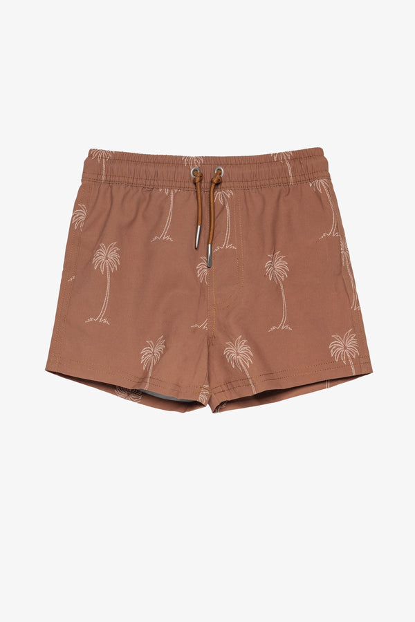 Beach Scout Drawstring Swim Shorts-Brown Plam Tree